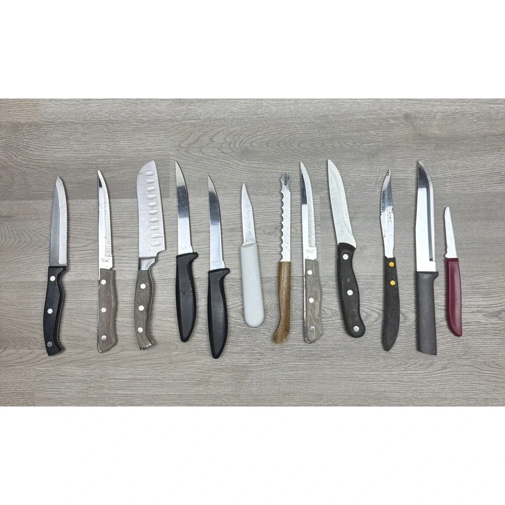 Assorted Kitchen Knife Set Lot Of 12. Farberware, Japan, Members Mark, Stanley